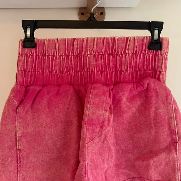 New In Pink High Waist Acid Wash Frayed Hem Shorts - Women's Casual Summer small - Picture 2 of 4